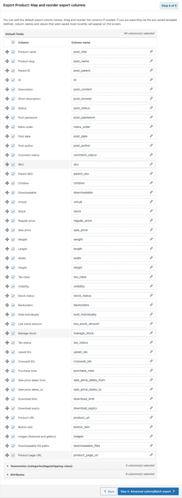 การแมปคอลัมน์และการจัดลำดับใหม่สำหรับผลิตภัณฑ์ส่งออก woocommerce