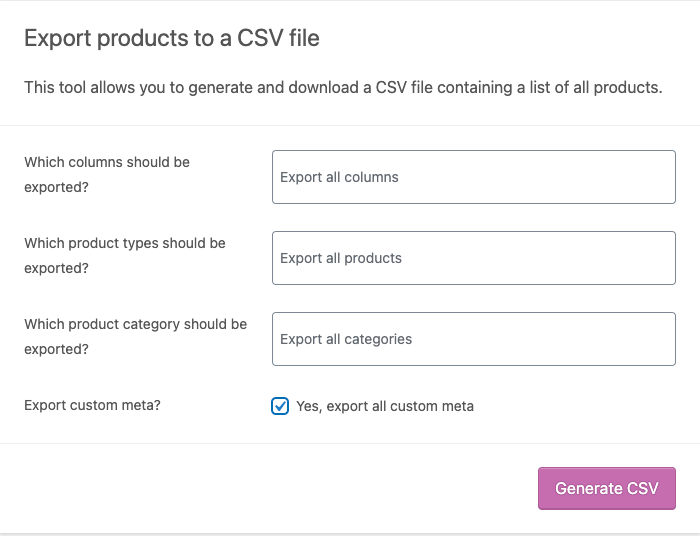 eksportuj produkty do pliku csv