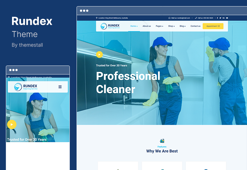 Rundex テーマ - 清掃サービス WordPress テーマ