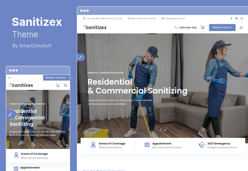 Sanitizex テーマ - サニタイズとクリーニング サービスの WordPress テーマ