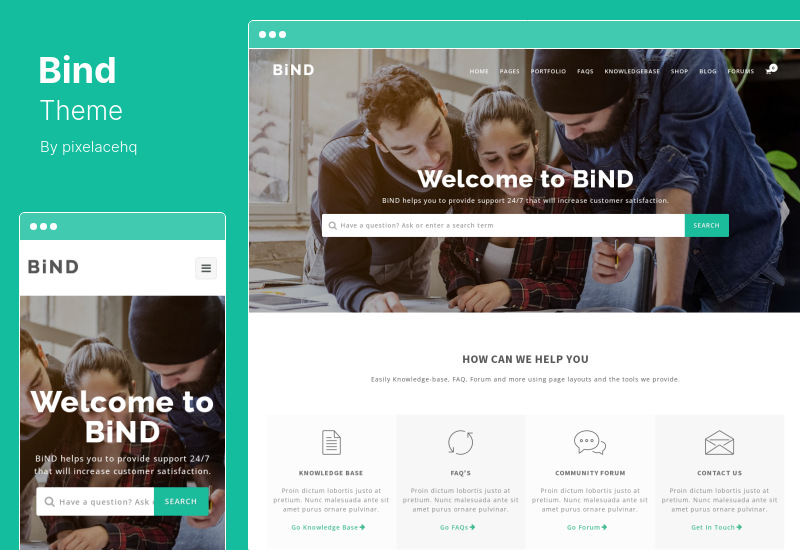 Bind Theme — bezproblemowe biuro pomocy i kreatywny wielofunkcyjny motyw WordPress