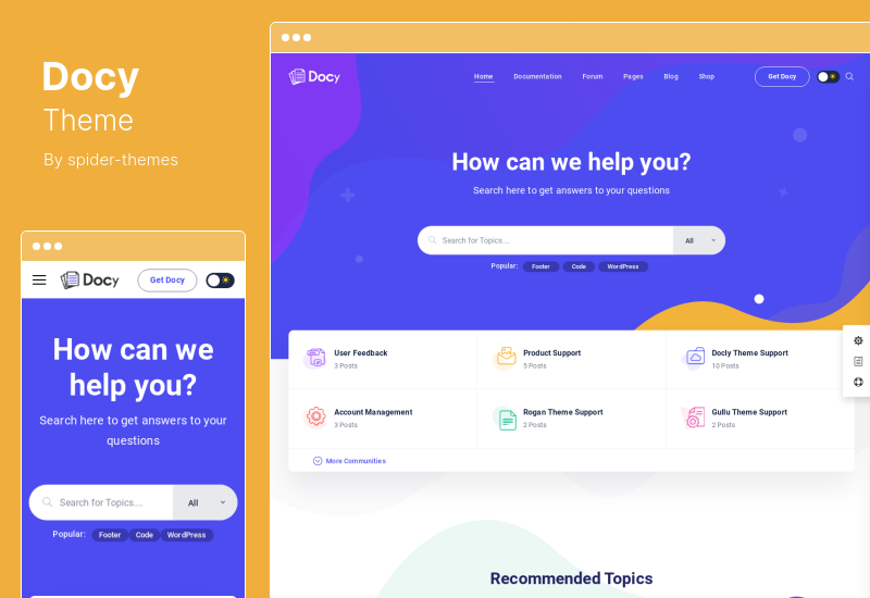 Tema Docy - Documentação e base de conhecimento Tema WordPress com Fórum de Helpdesk