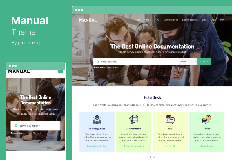 Tema Manual - Documentação, Base de Conhecimento e Educação Tema WordPress