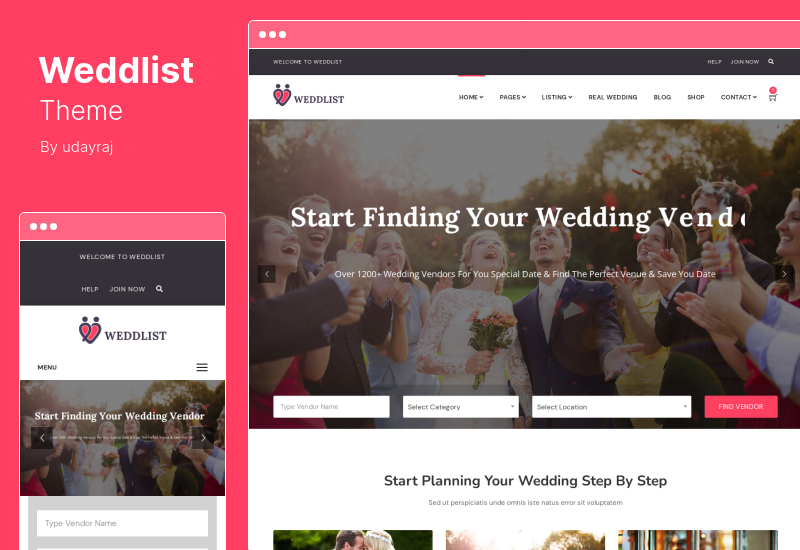 Weddlist 테마 - 웨딩 벤더 디렉토리 WordPress 테마