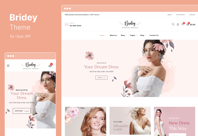 Tema Bridey - Tema WordPress WooCommerce del negozio nuziale