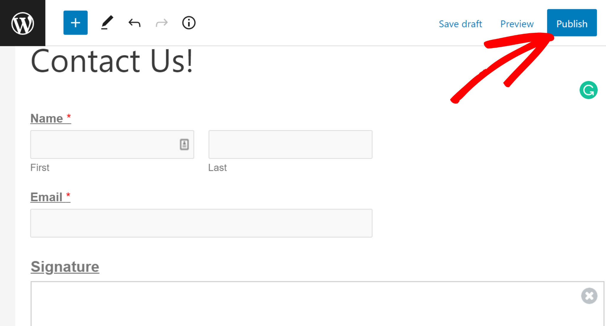 publish form In WordPress