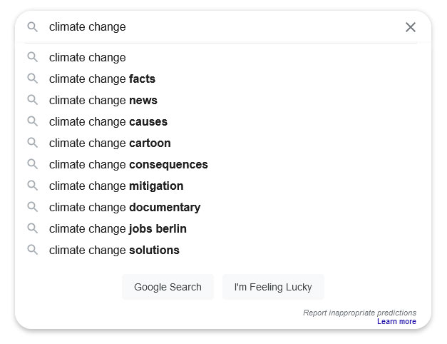 parole chiave lsi esempio di completamento automatico di Google