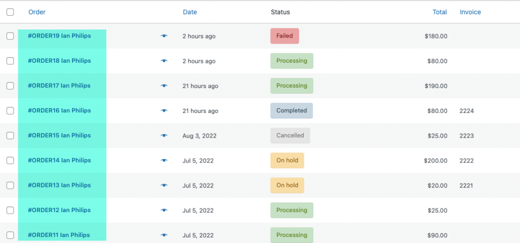 Esempio di numero di ordine personalizzato utilizzando il numero di ordine sequenziale per il plug-in woocommerce