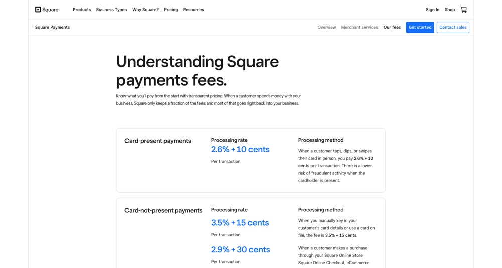 Square の費用と手数料