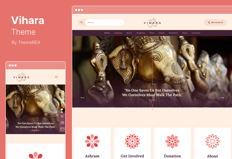 Vihara Theme - Тема WordPress для восточных буддийских храмов Ашрама