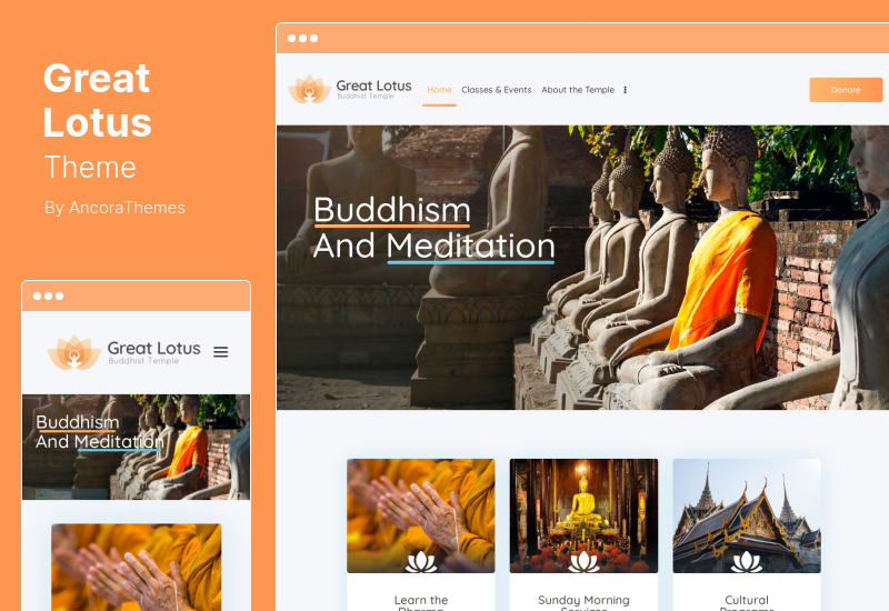 Großes Lotus-Theme - WordPress-Thema für orientalischen buddhistischen Tempel