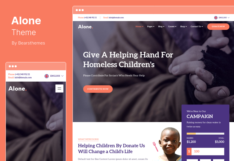 Alone Theme - Tema WordPress pentru caritate multifuncțională nonprofit