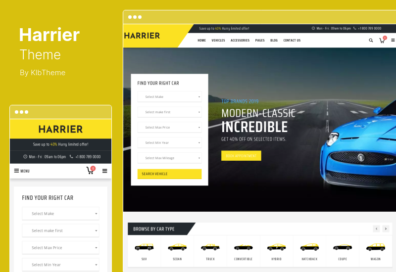 Harrier Theme - ตัวแทนจำหน่ายรถยนต์และยานยนต์ WordPress Theme