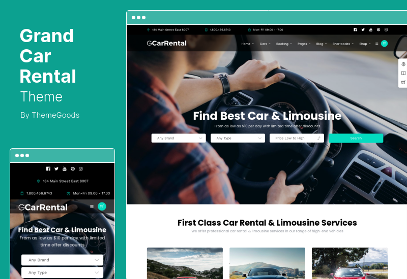 Grand Car Rental Theme - WordPress para servicios de alquiler de coches y limusinas