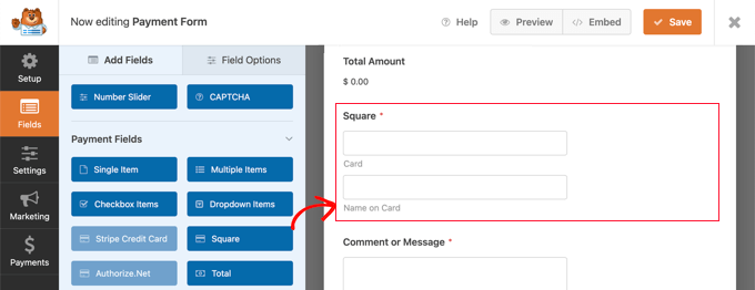 Add the Square Field to Your Form