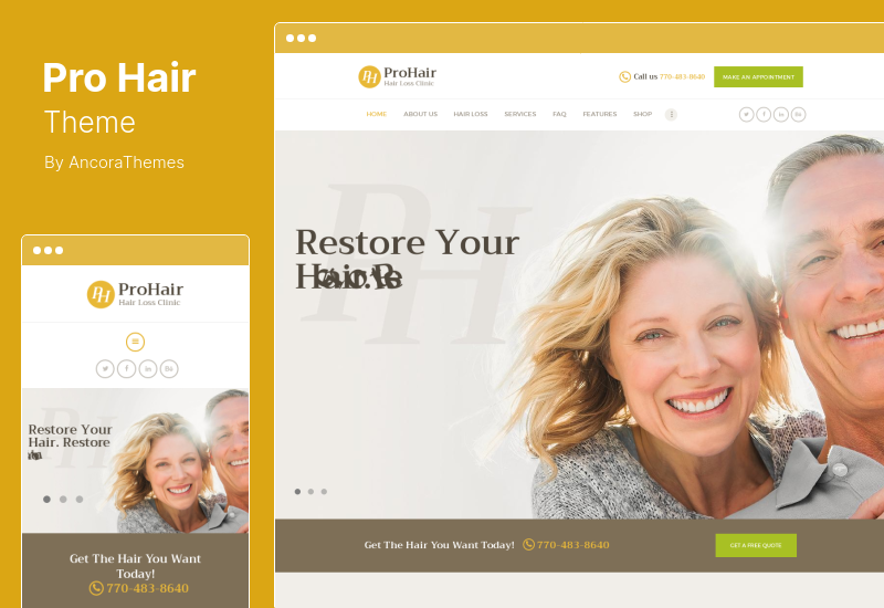 ธีม ProHair - คลินิกผมร่วงและความงาม WordPress Theme