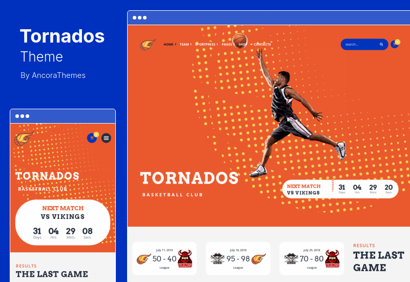 Tornados-Thema - WordPress-Thema für das Basketball-NBA-Team