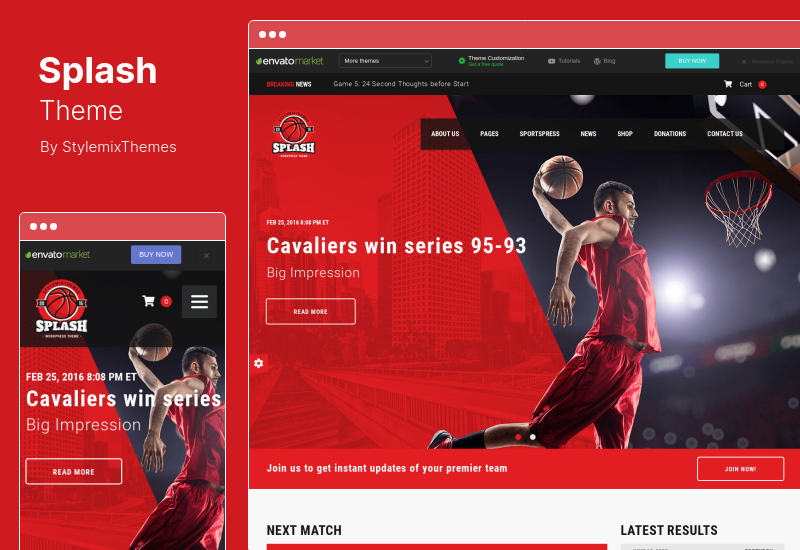 Splash Theme - Tema WordPress pentru Sport Club pentru baschet, fotbal, hochei