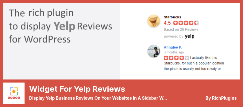 Yelp レビュー プラグインのウィジェット - サイドバー ウィジェットで Web サイトの Yelp ビジネス レビューを表示します。