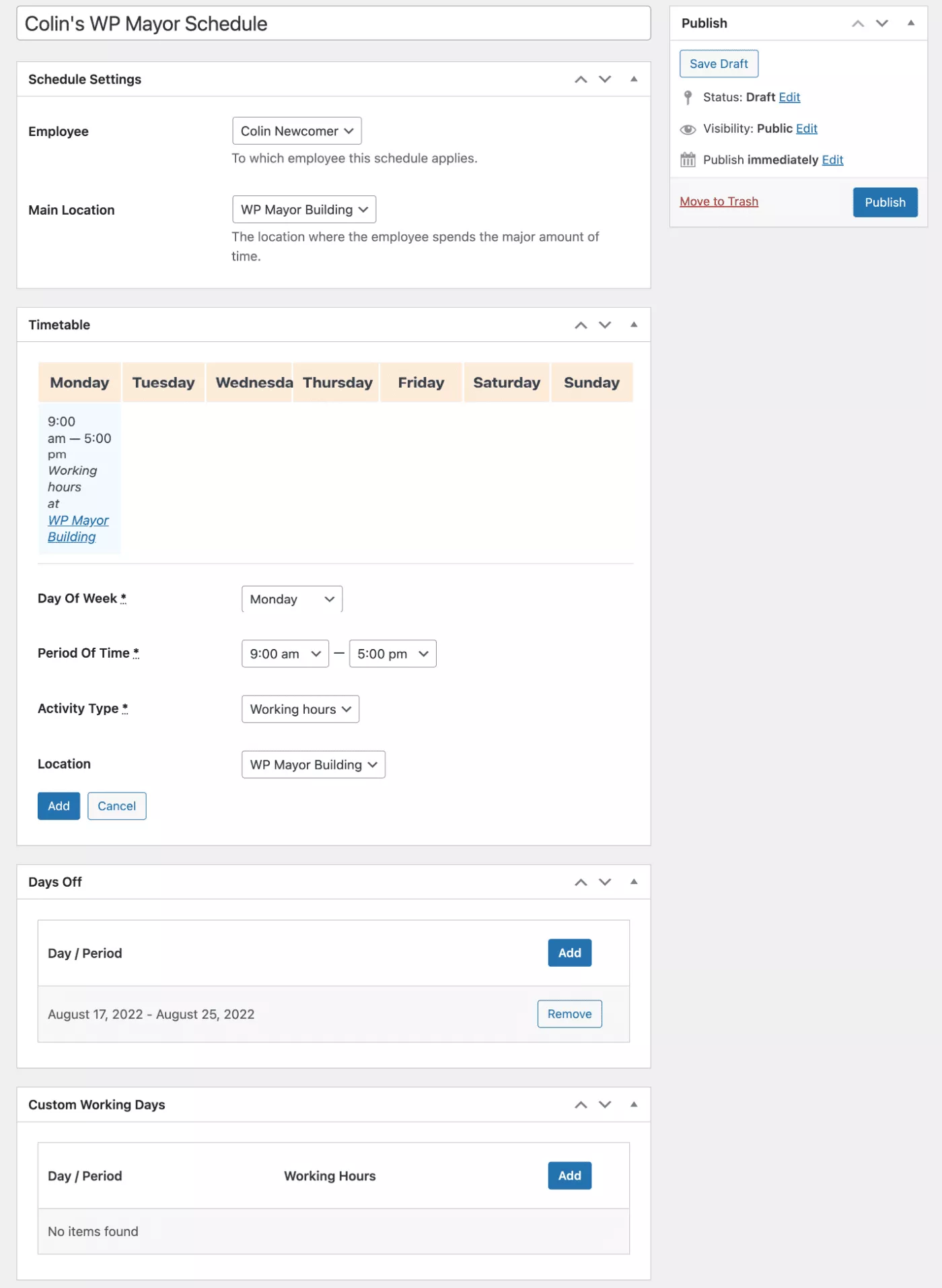 Configurar horario de empleados