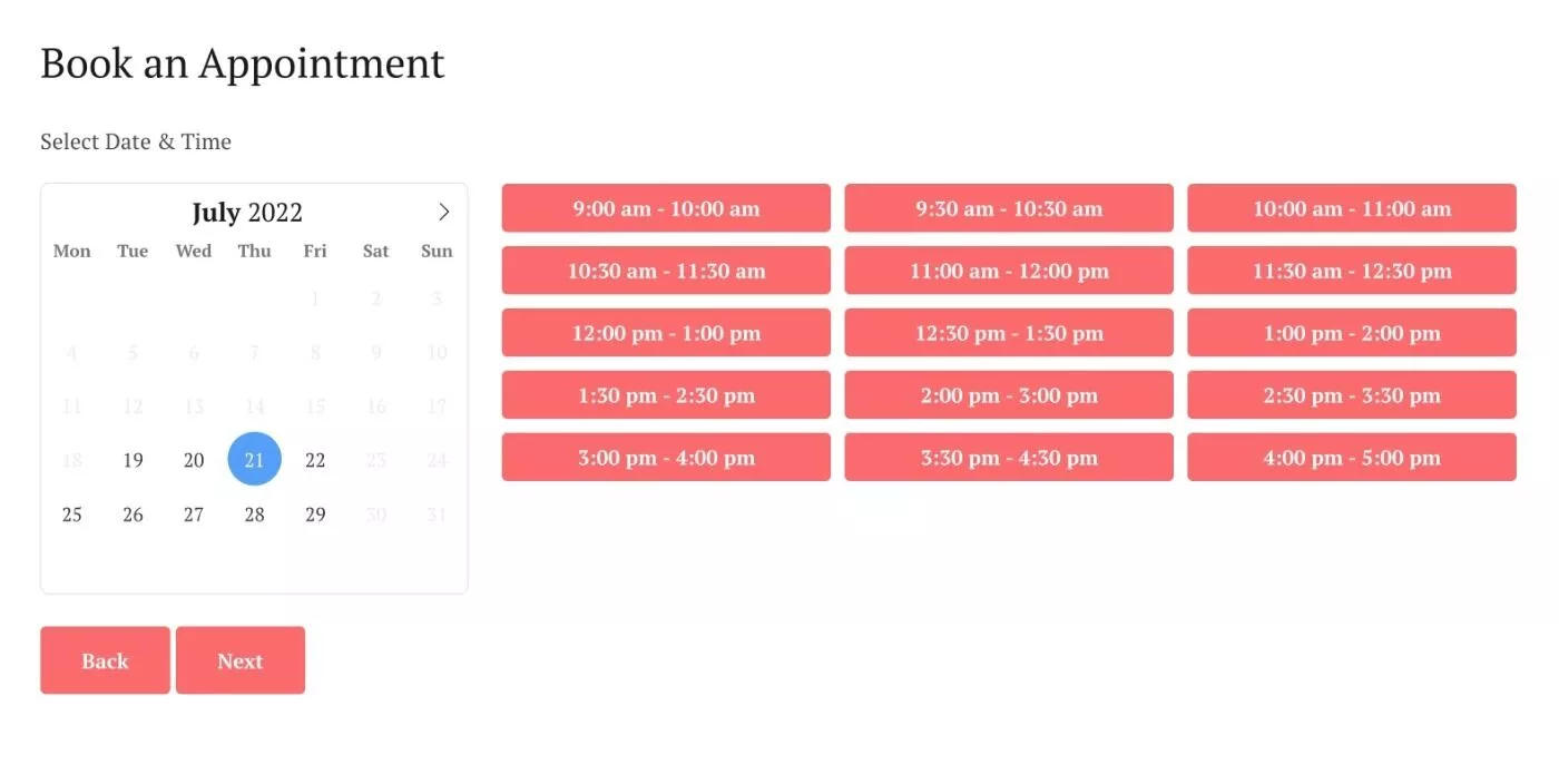 Selector de horarios