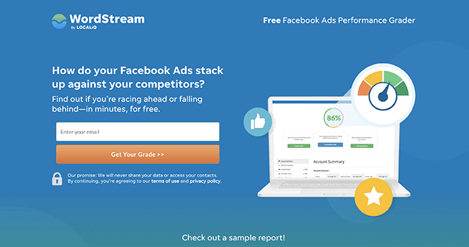 landing page with sign up form