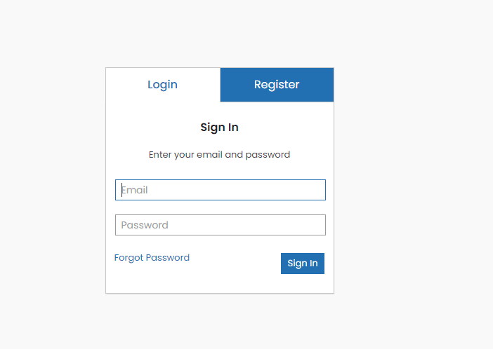 Página de login e registro de conta do Tagbed