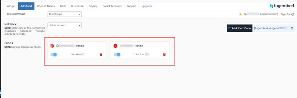 Opciones de personalización del diseño de feeds de Tagembed