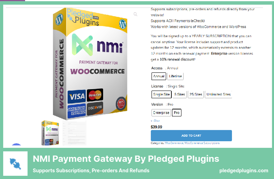 NMI Payment Gateway Plugin – Unterstützt Abonnements, Vorbestellungen und Rückerstattungen