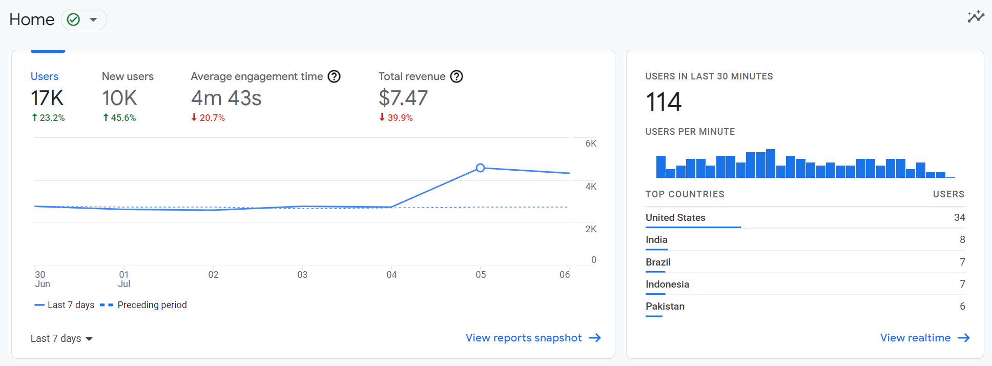 Aperçu du trafic dans Google Analytics