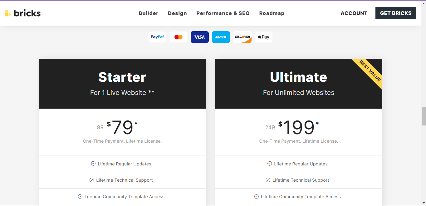 Precios del creador de páginas de ladrillos