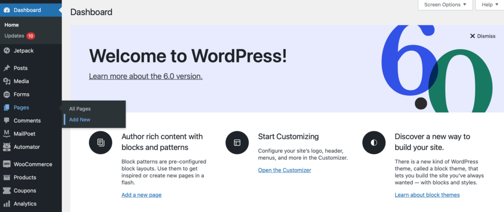 向 WordPress 添加新頁面