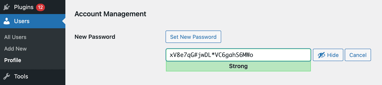 generazione di una nuova password in WordPress