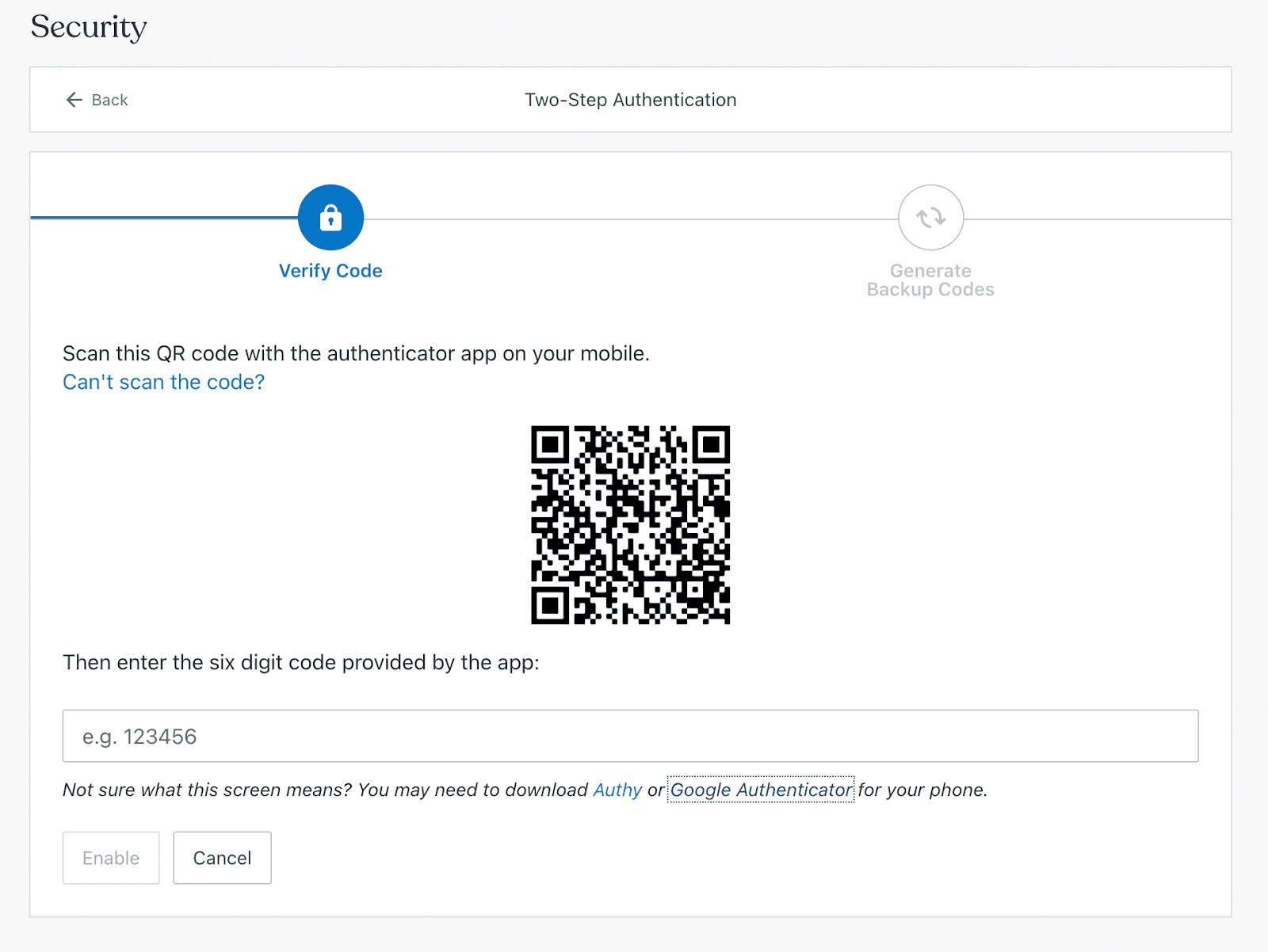 Cod QR pentru autentificare cu doi factori