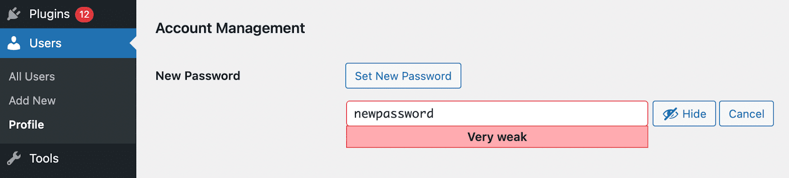 avviso di password debole