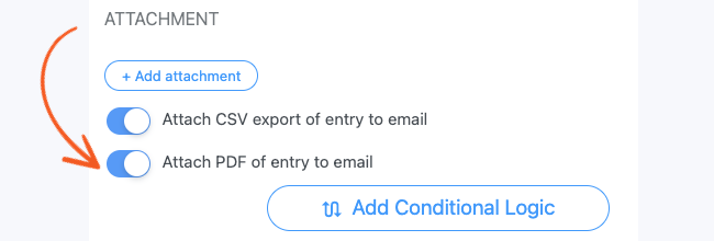 Dans les paramètres du formulaire, vous pouvez joindre le PDF de l'entrée à l'e-mail