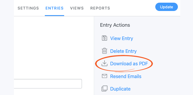 Di Formulir Entri, pilih Unduh sebagai PDF