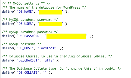 Impostazioni del database di codifica del back-end MySQL