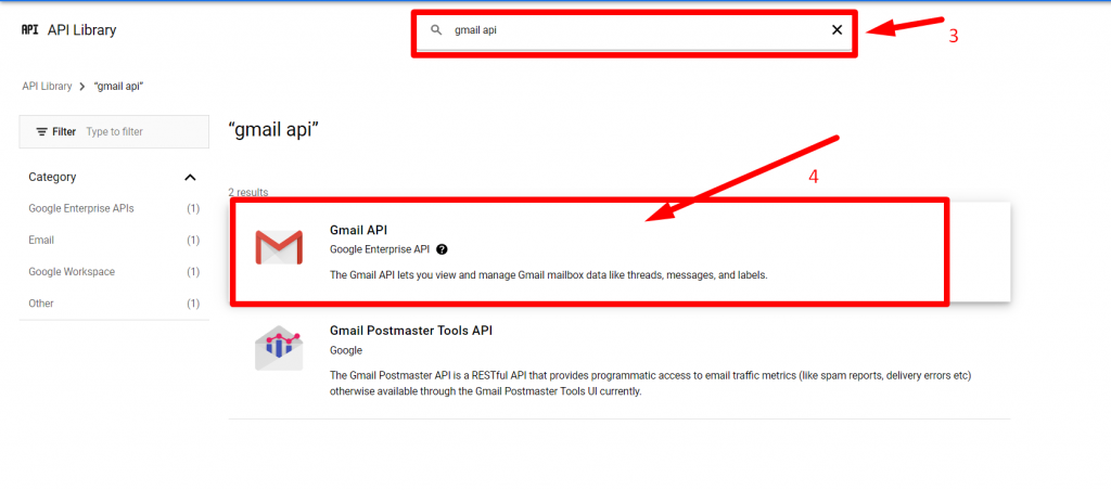 Search Gmail API