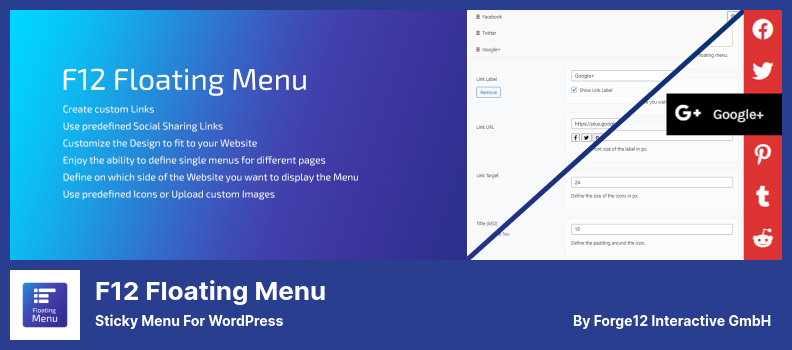 ปลั๊กอิน F12 Floating Menu - เมนู Sticky สำหรับ WordPress