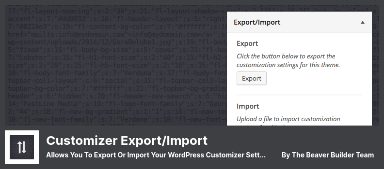 Плагин Customizer Export/Import — позволяет экспортировать или импортировать настройки WordPress Customizer.