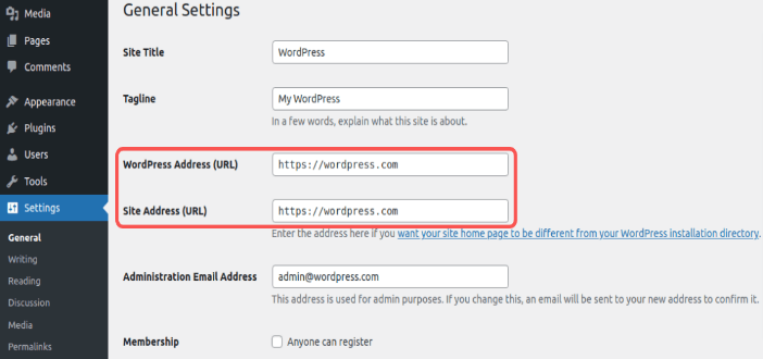 Configuración general de WordPress