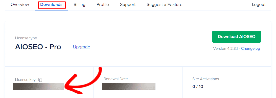 Copy license key AIOSEO Pro