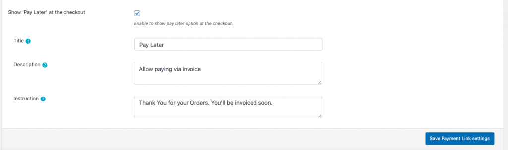 Opción Pagar más tarde en la configuración de Factura