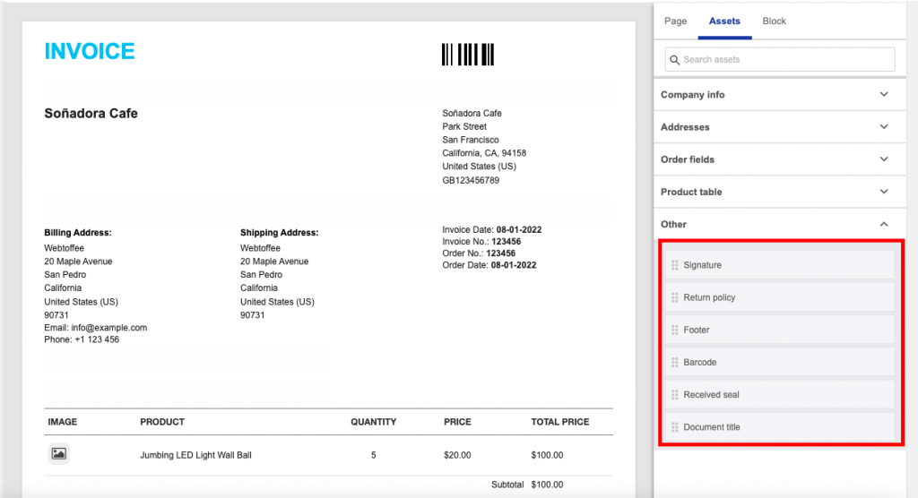 Recursos adicionais na fatura de customizing