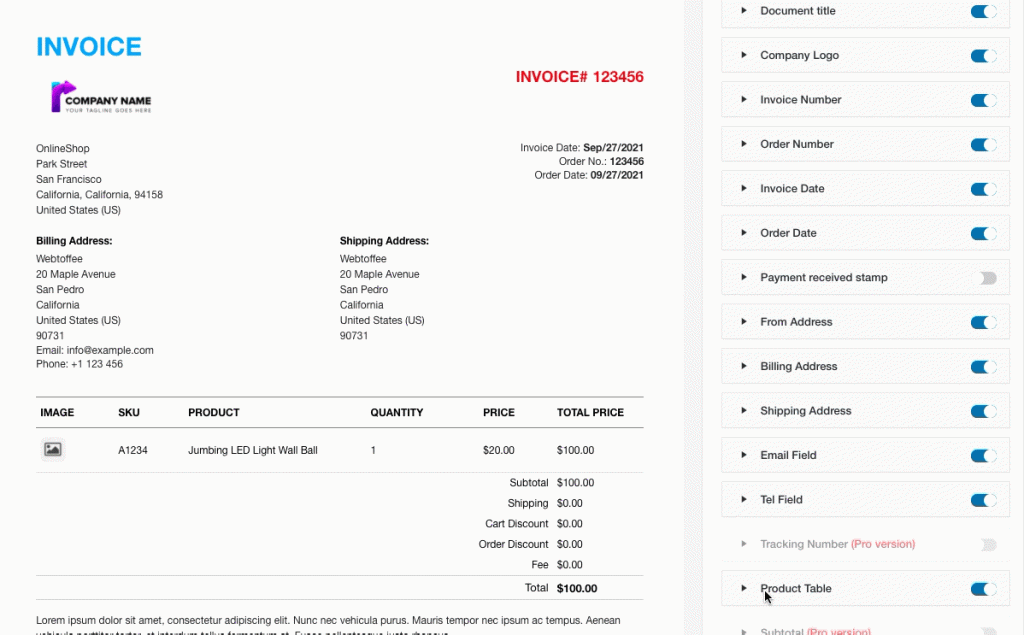 zaktualizować tabelę produktów na fakturze