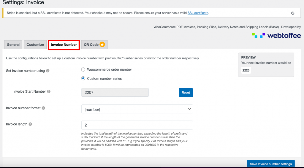 Pestaña Factura en Configuración de factura