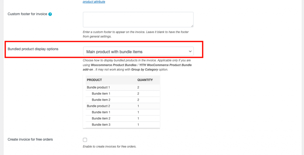 Opções de exibição de produtos agrupados na fatura