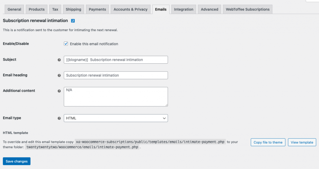 correo electrónico de notificación de renovación de suscripción de woocommerce