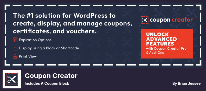 Coupon Creator Plugin - Coupon Block を含む